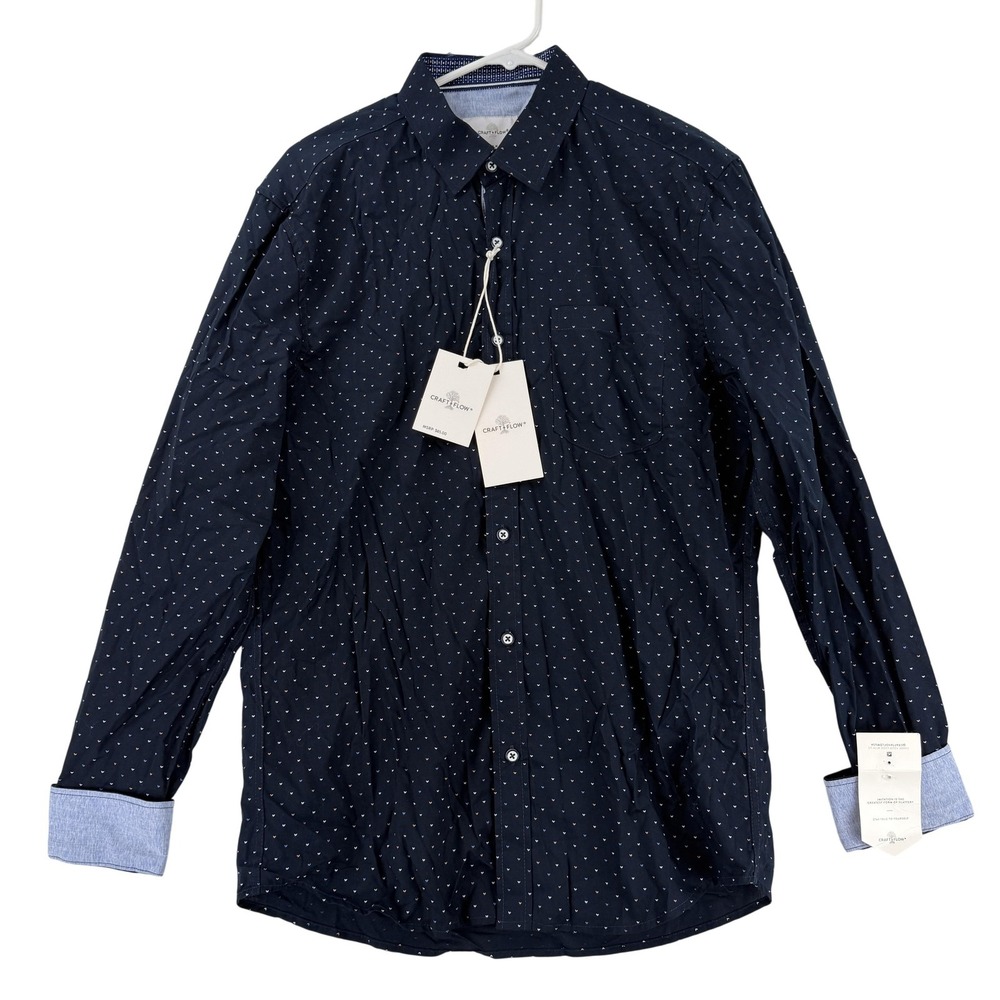 Craft + Flow Shirt Mens Medium Blue Geometric Long Sleeve‎ Button Up Casual NWT